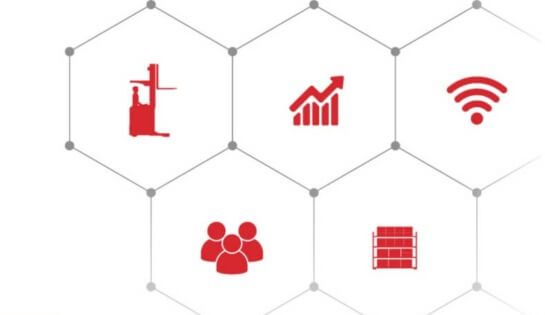 Hexagon Shape Web with Icons representing Intralogistics Solutions